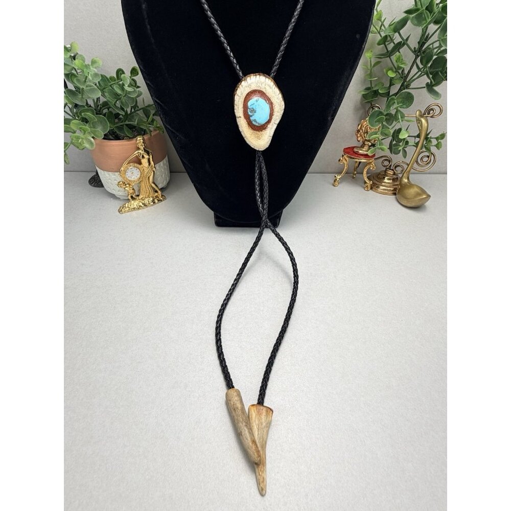 Rare Western Bolo Tie Turquoise Center Rustic Unique 36” Cowboy